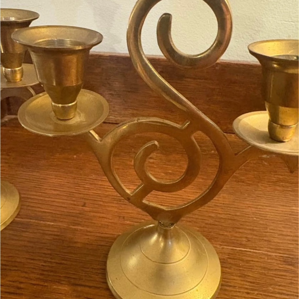 Vintage Brass Candle Holder for Three Candles